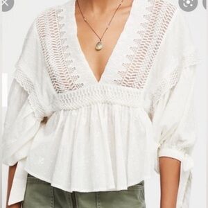 Free People Drive You Mad Embroidery Lace Crop Blouse Top -Size XS